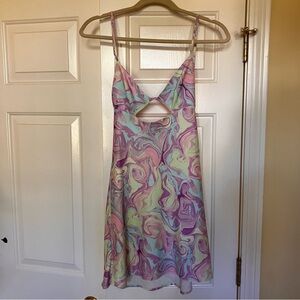 NWT ZARA Marble Pattern Satin Dress with Cut Out Detail Size XS
